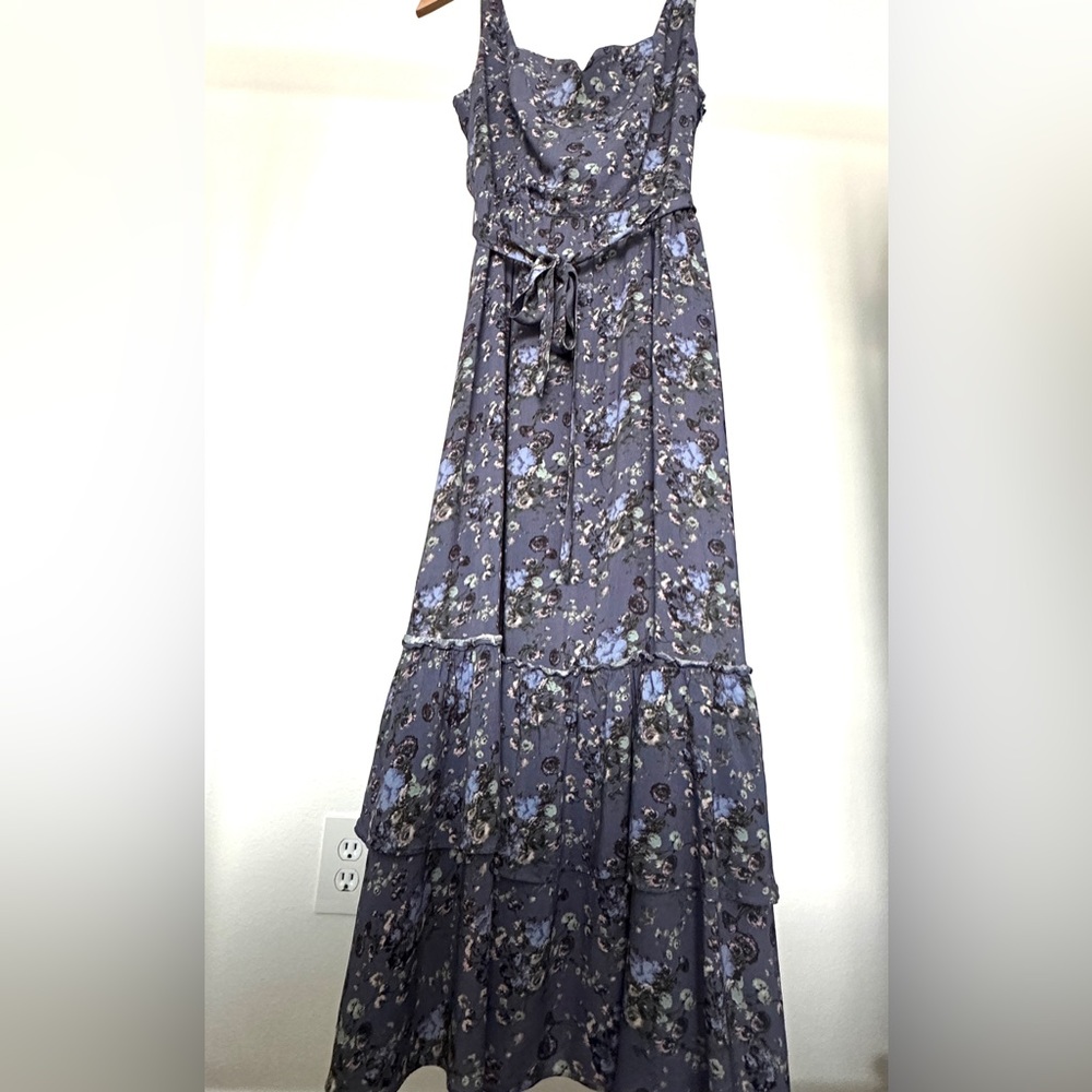 PAIGE Floral Midi Dress in Blue and Purple